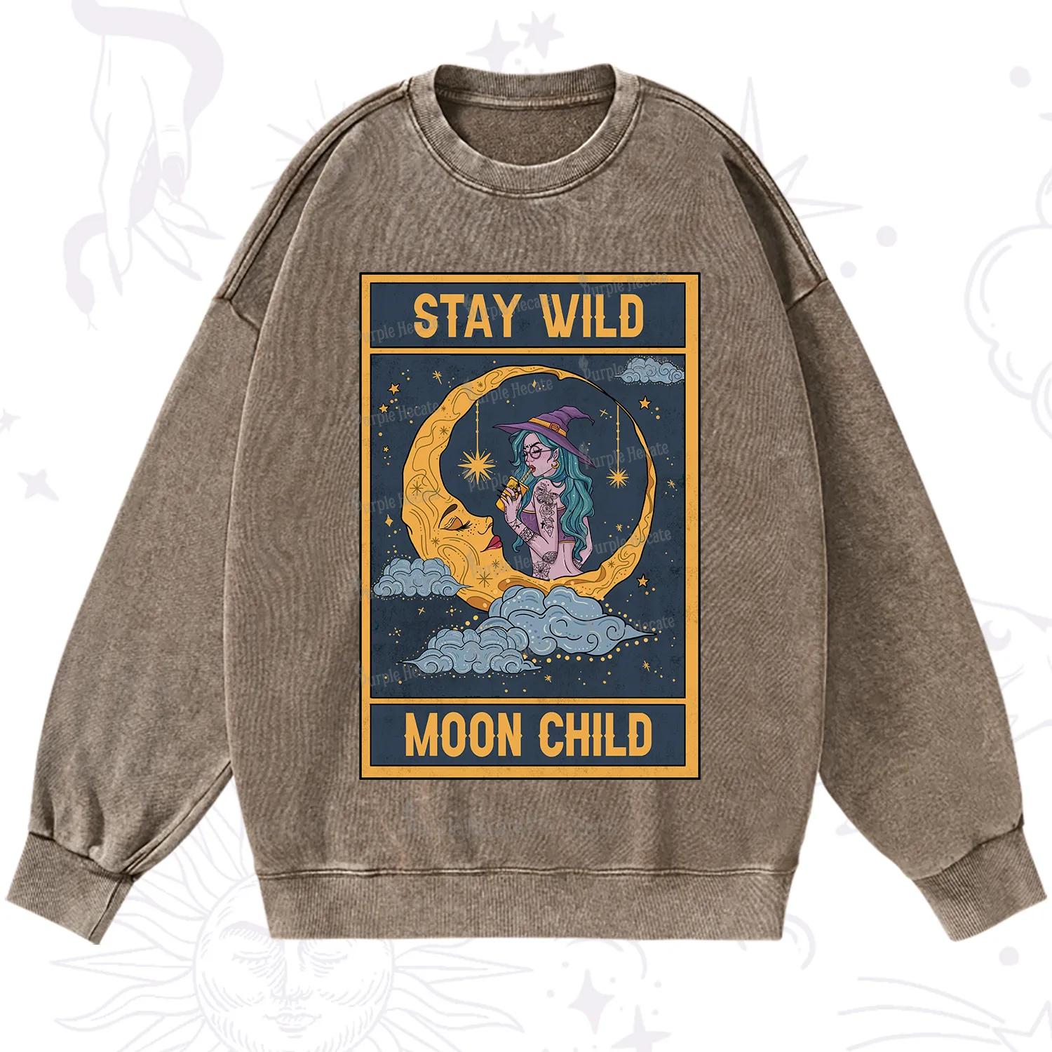 Purplehecate The Stay Wild Moon Child Oracle Card Washed Sweatshirt