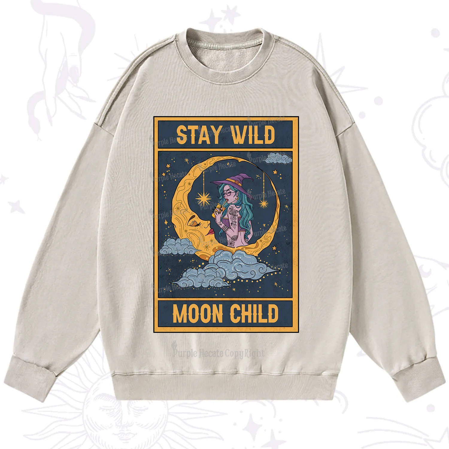 Purplehecate The Stay Wild Moon Child Oracle Card Washed Sweatshirt