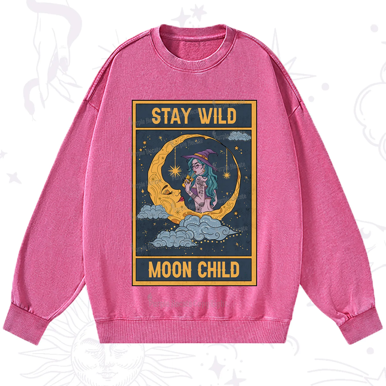 Purplehecate The Stay Wild Moon Child Oracle Card Washed Sweatshirt