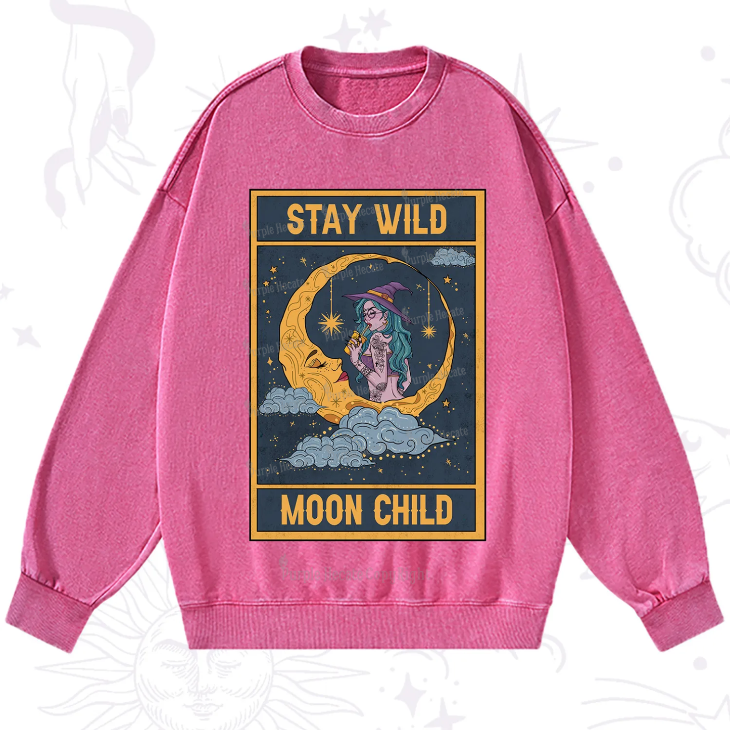 Purplehecate The Stay Wild Moon Child Oracle Card Washed Sweatshirt