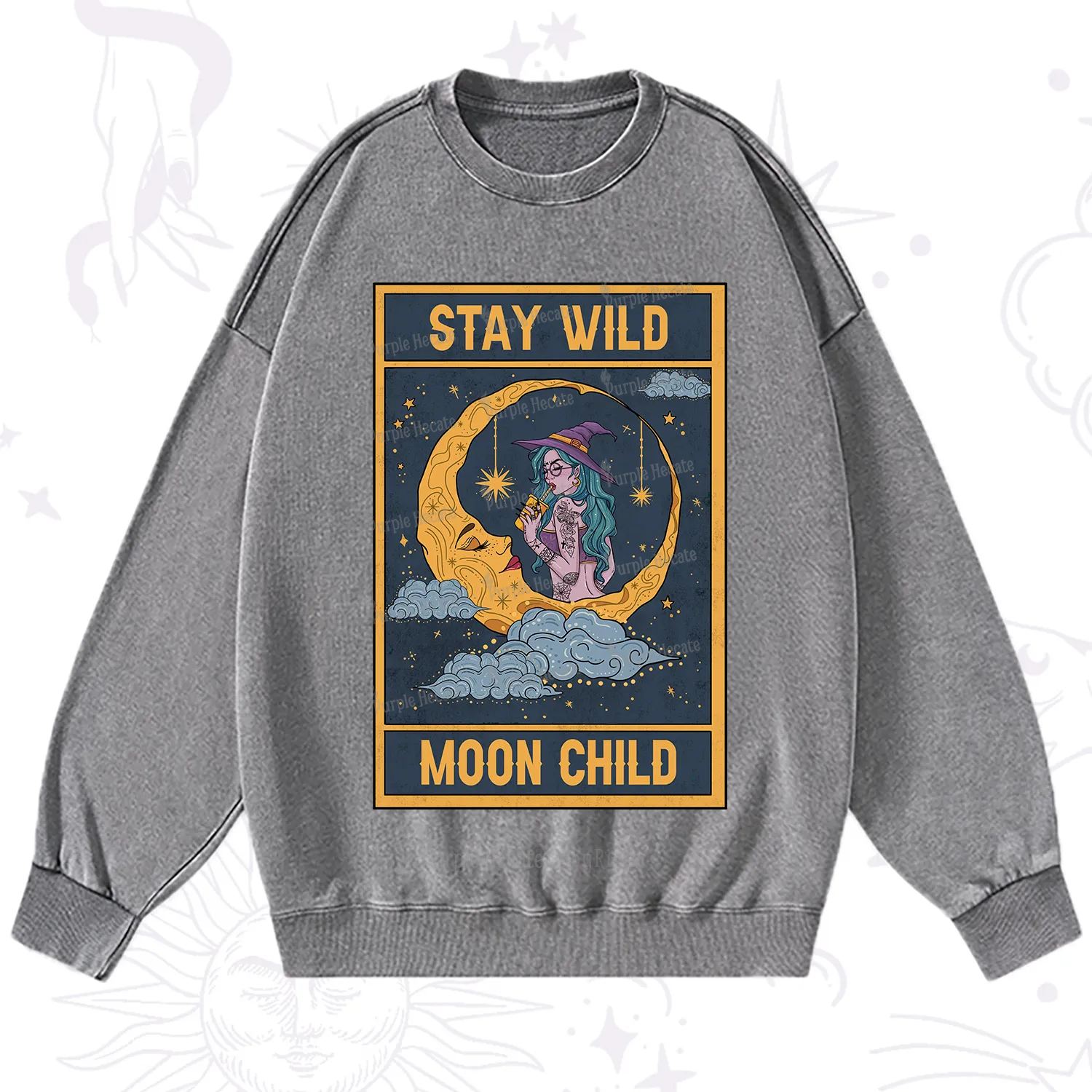 Purplehecate The Stay Wild Moon Child Oracle Card Washed Sweatshirt