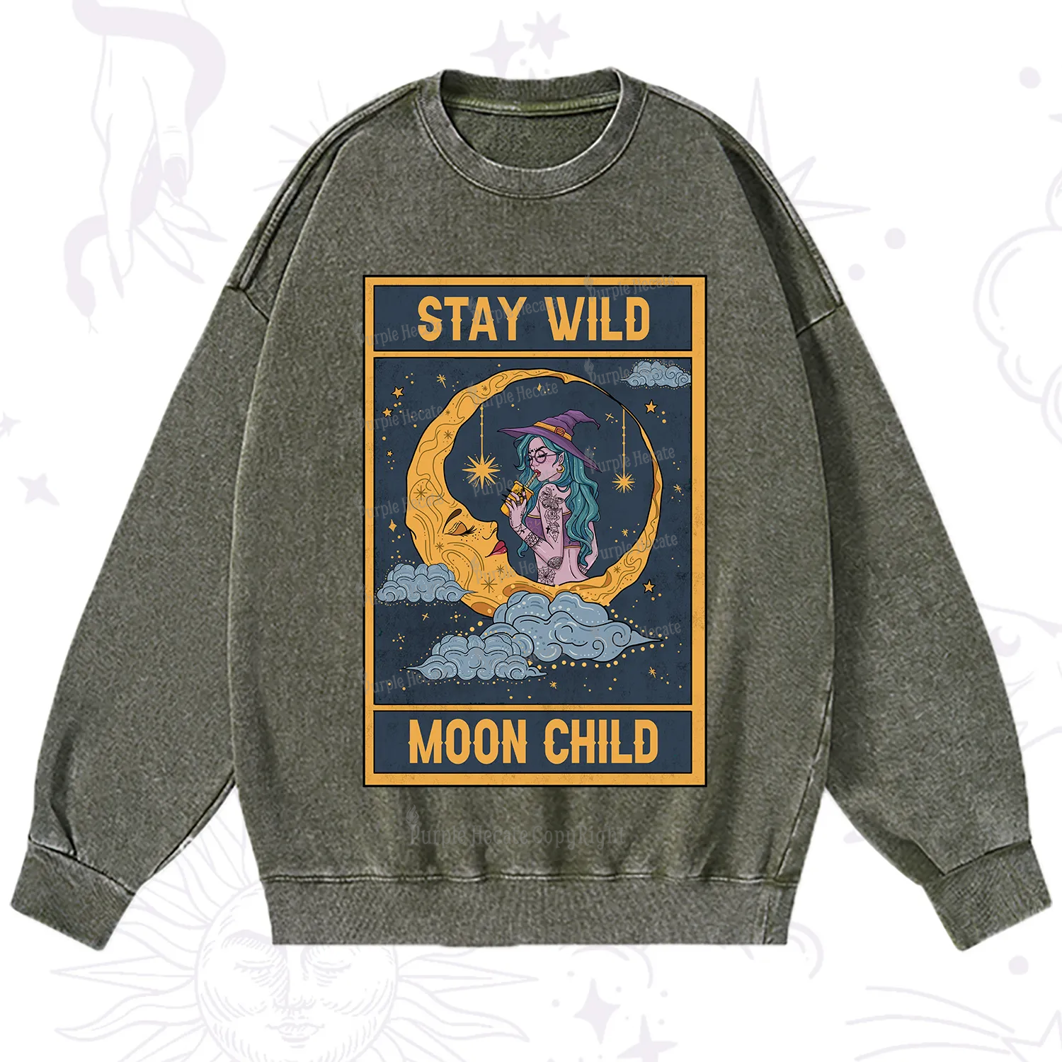Purplehecate The Stay Wild Moon Child Oracle Card Washed Sweatshirt