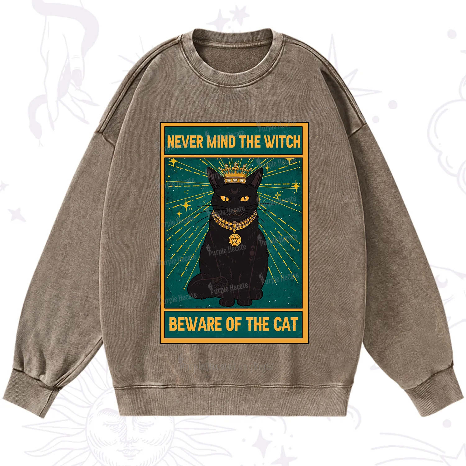 Purplehecate The Never Mind The Witch Beware Of The Cat Oracle Card Washed Sweatshirt