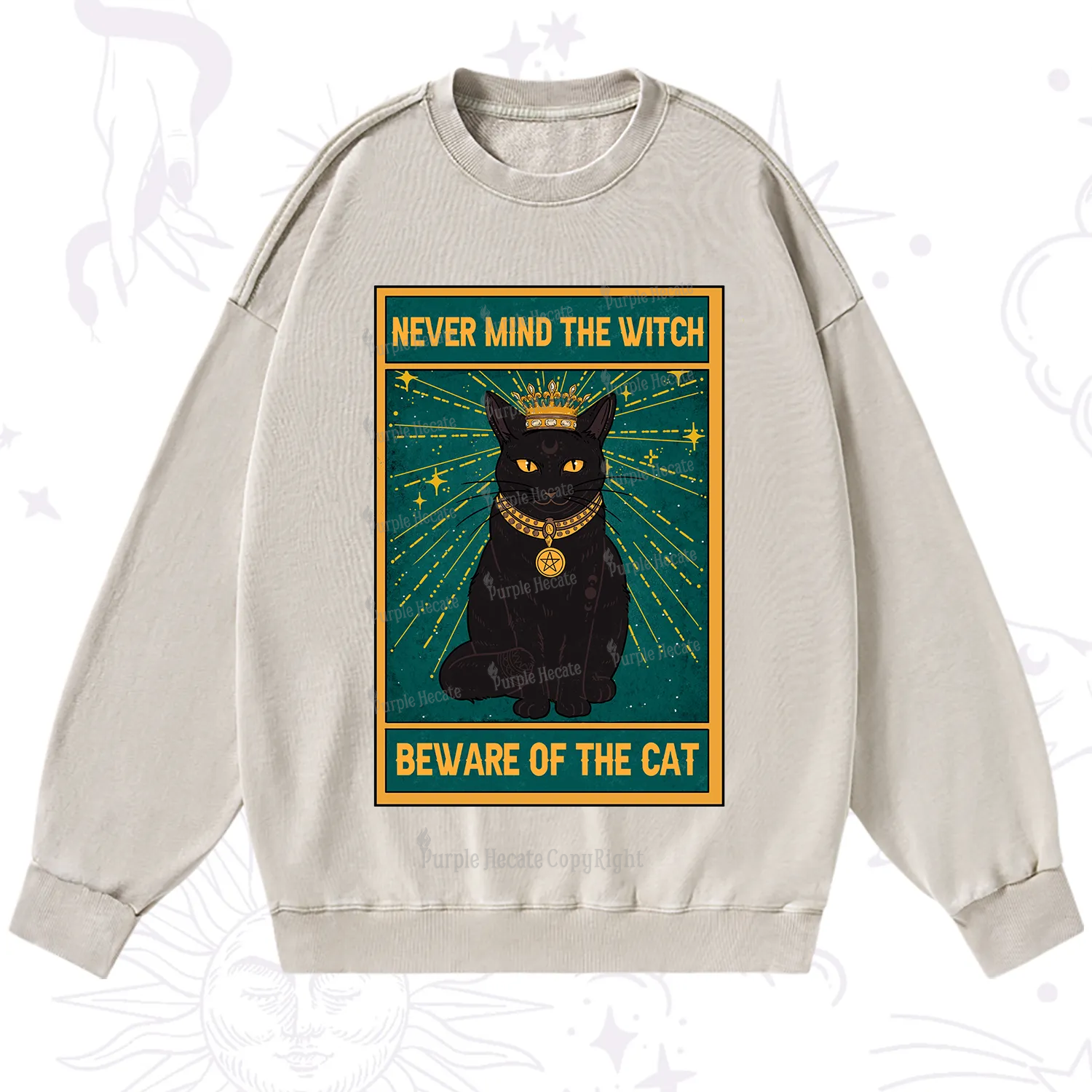 Purplehecate The Never Mind The Witch Beware Of The Cat Oracle Card Washed Sweatshirt