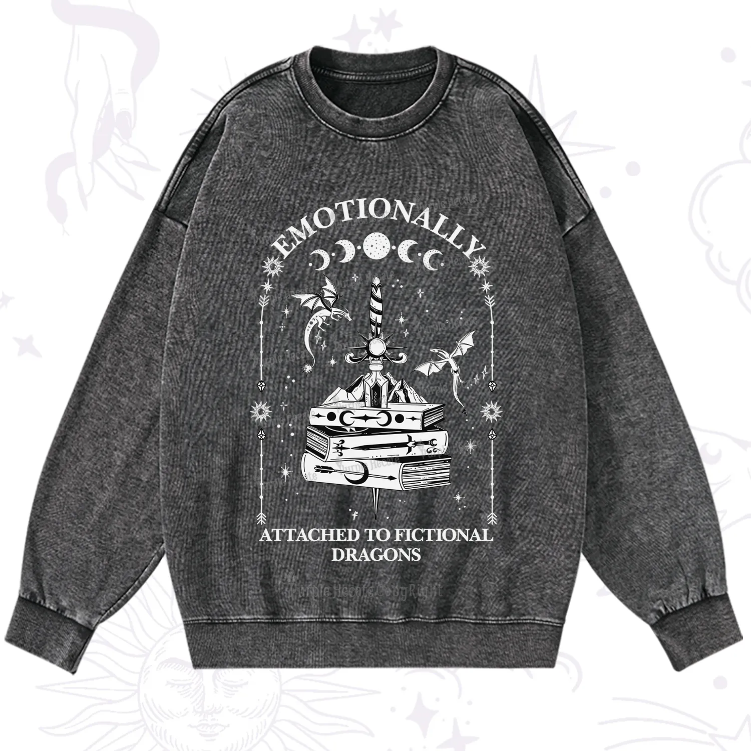 Purplehecate Emotionally Attached to Fictional Dragons Washed Sweatshirt