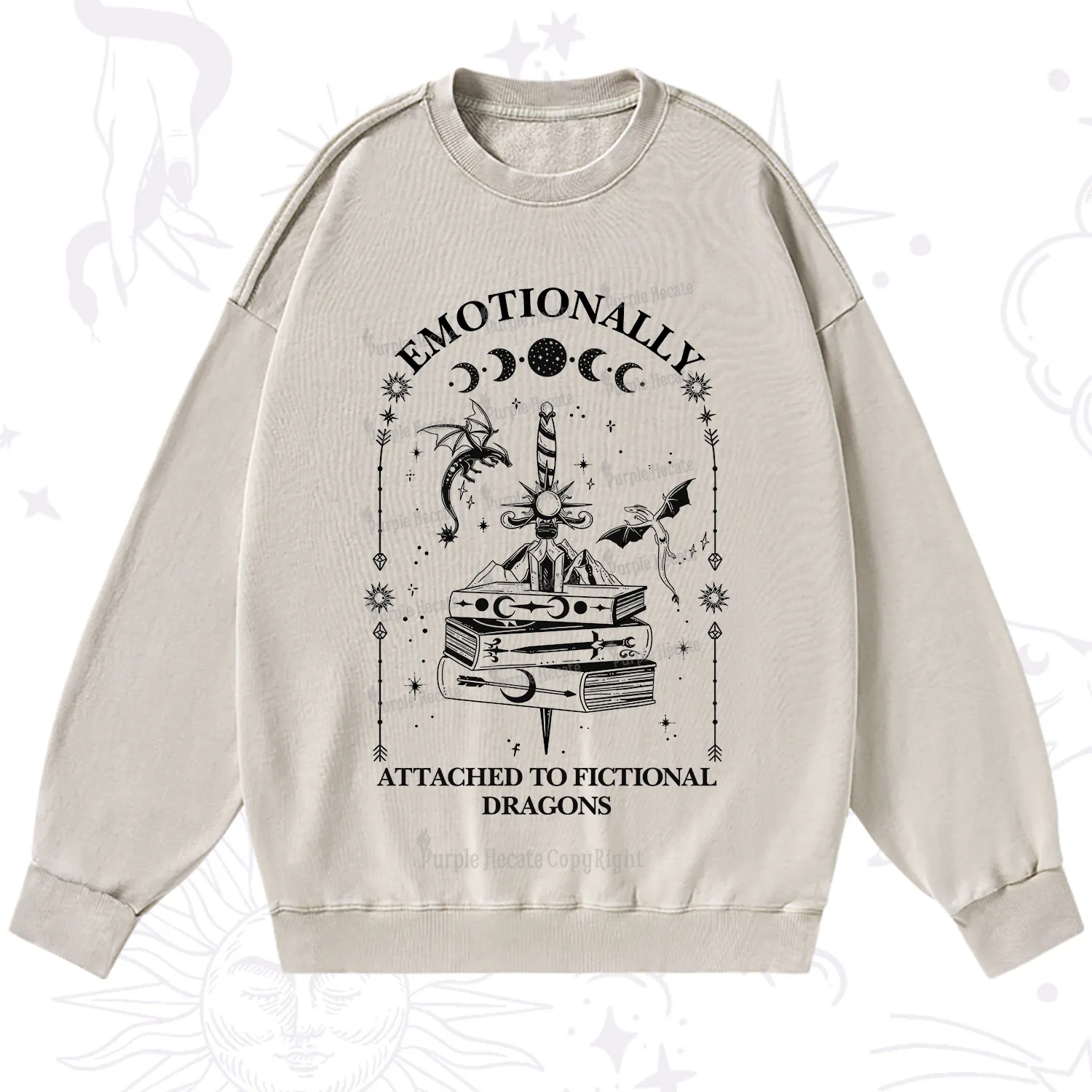 Purplehecate Emotionally Attached to Fictional Dragons Washed Sweatshirt