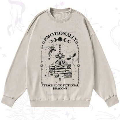 Purplehecate Emotionally Attached to Fictional Dragons Washed Sweatshirt