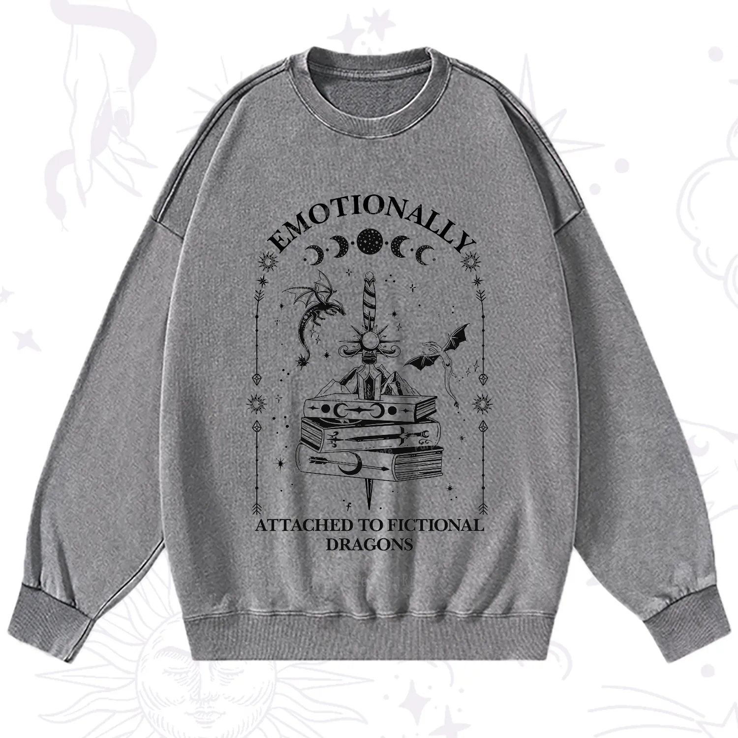 Purplehecate Emotionally Attached to Fictional Dragons Washed Sweatshirt