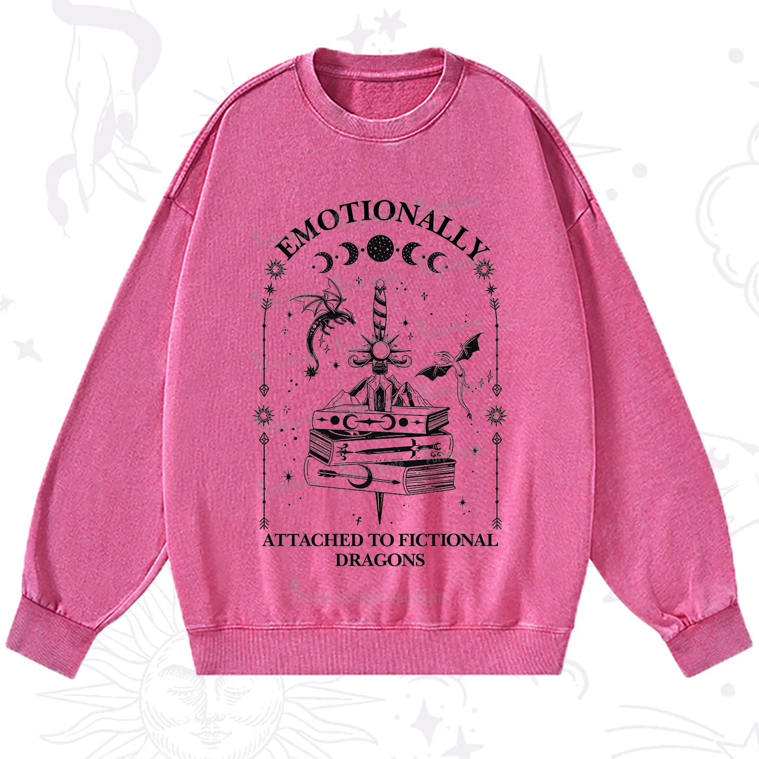 Purplehecate Emotionally Attached to Fictional Dragons Washed Sweatshirt