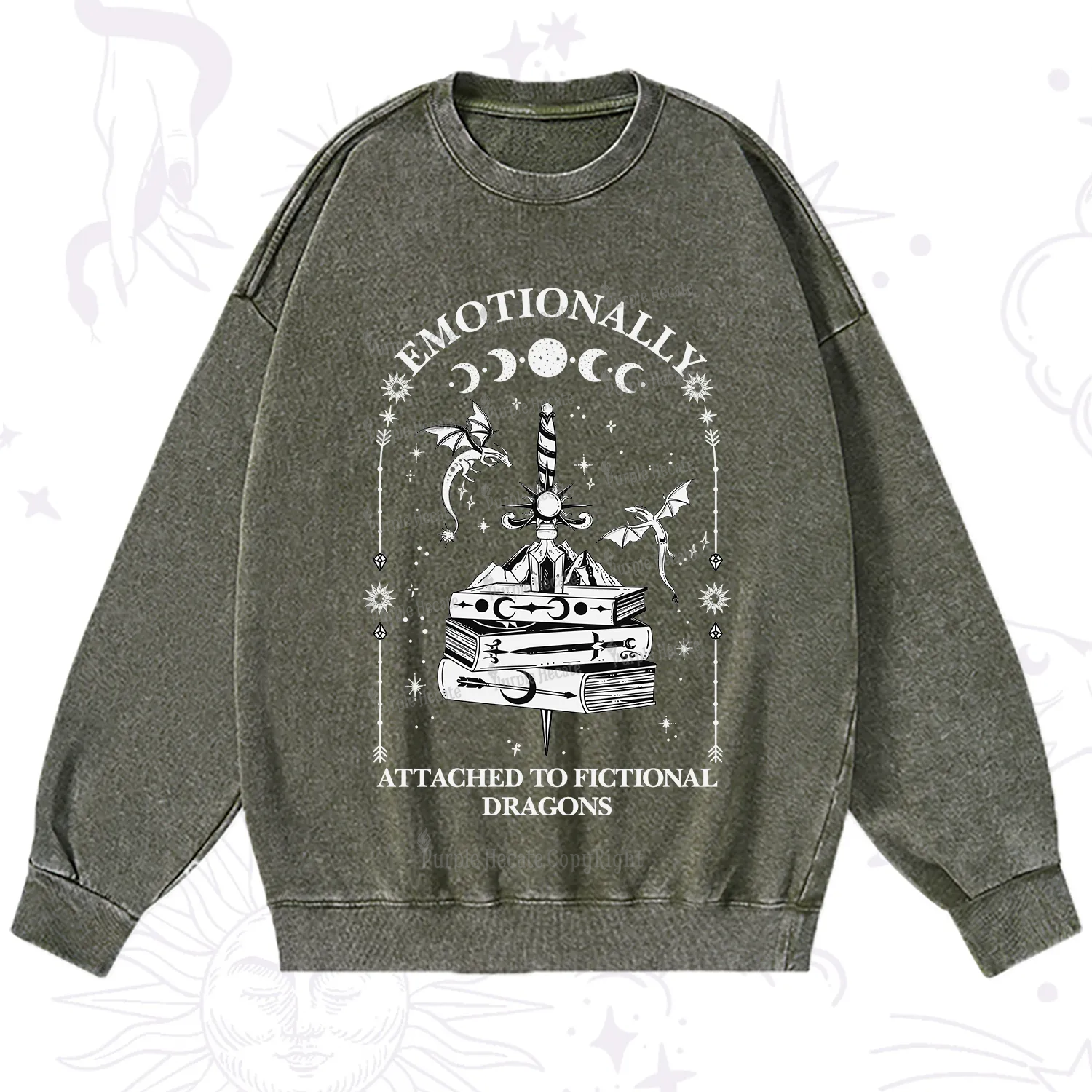 Purplehecate Emotionally Attached to Fictional Dragons Washed Sweatshirt