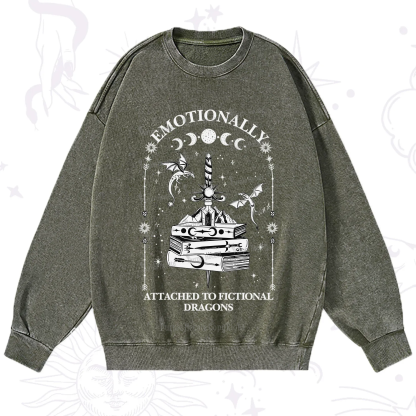 Purplehecate Emotionally Attached to Fictional Dragons Washed Sweatshirt