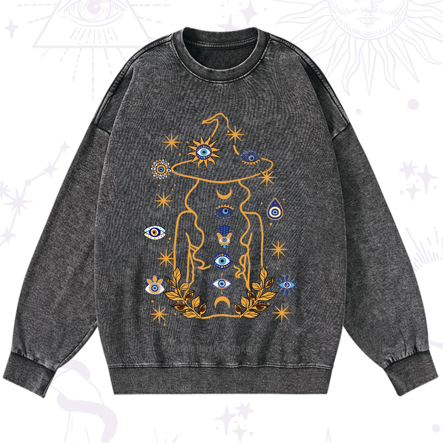 Purplehecate Evil Eye Woman Back Washed Sweatshirt