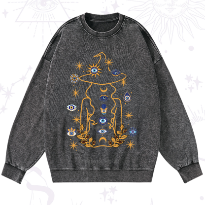 Purplehecate Evil Eye Woman Back Washed Sweatshirt