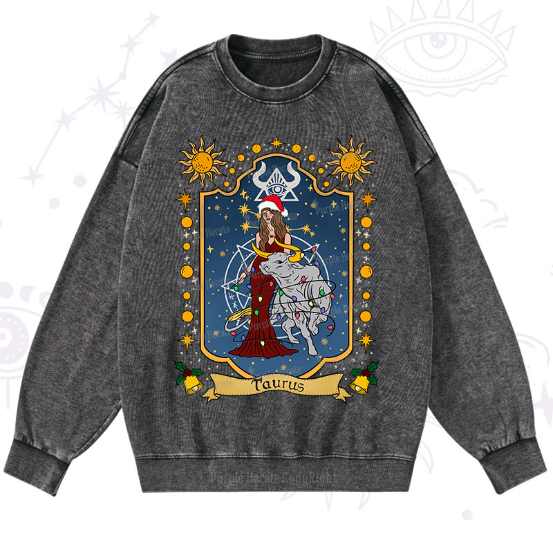 Purplehecate Christmas Taurus Zodiac Washed Sweatshirt