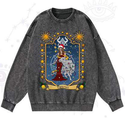 Purplehecate Christmas Taurus Zodiac Washed Sweatshirt