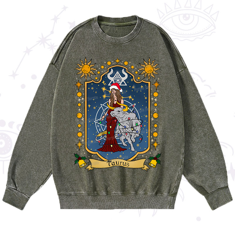 Purplehecate Christmas Taurus Zodiac Washed Sweatshirt