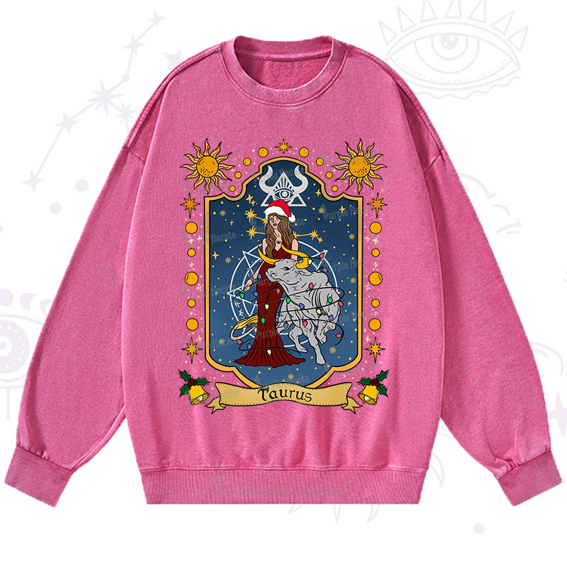 Purplehecate Christmas Taurus Zodiac Washed Sweatshirt
