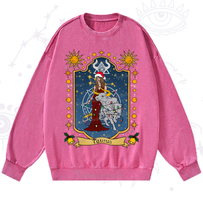 Purplehecate Christmas Taurus Zodiac Washed Sweatshirt