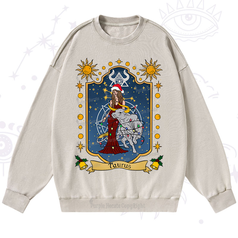 Purplehecate Christmas Taurus Zodiac Washed Sweatshirt