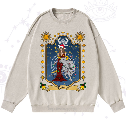 Purplehecate Christmas Taurus Zodiac Washed Sweatshirt