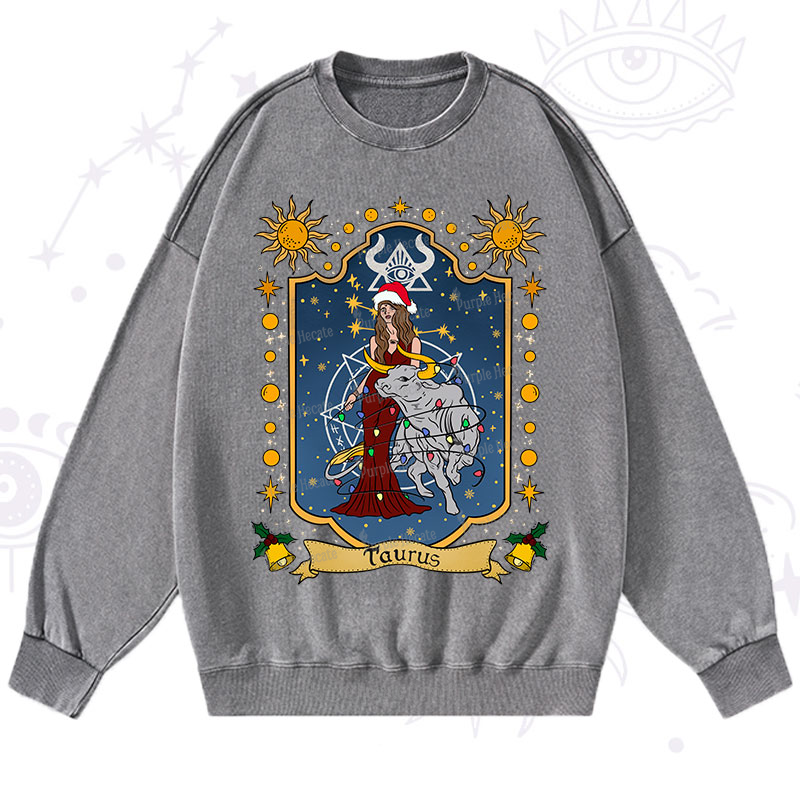 Purplehecate Christmas Taurus Zodiac Washed Sweatshirt