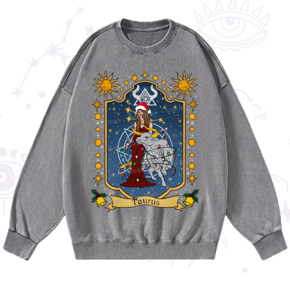 Purplehecate Christmas Taurus Zodiac Washed Sweatshirt