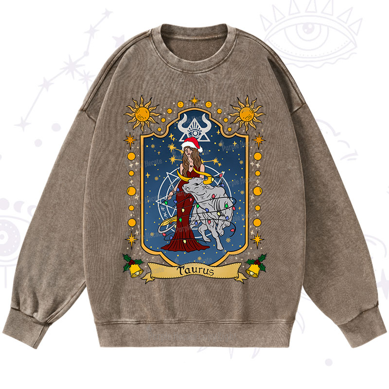Purplehecate Christmas Taurus Zodiac Washed Sweatshirt