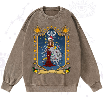 Purplehecate Christmas Taurus Zodiac Washed Sweatshirt