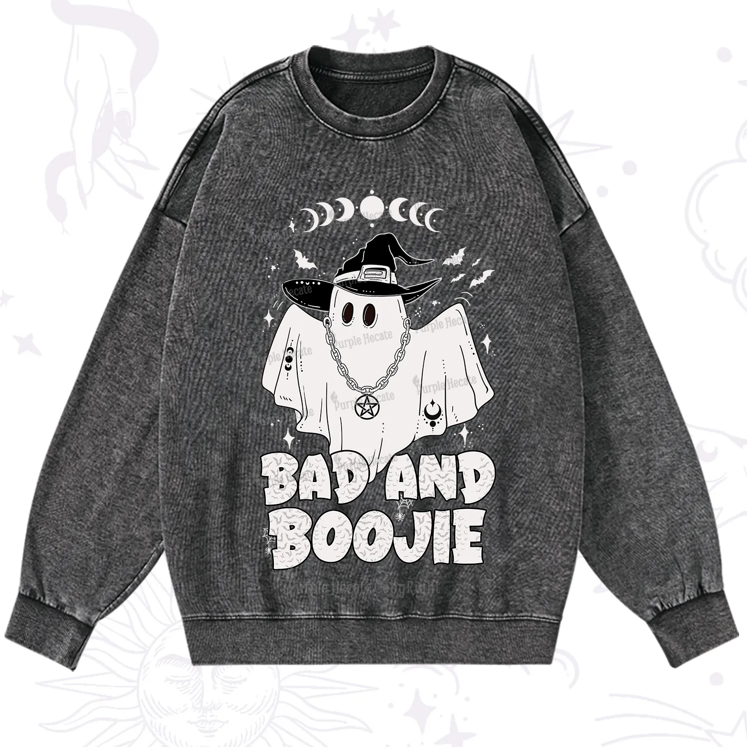 Purplehecate Bad and Boo Jee Halloween Washed Sweatshirt