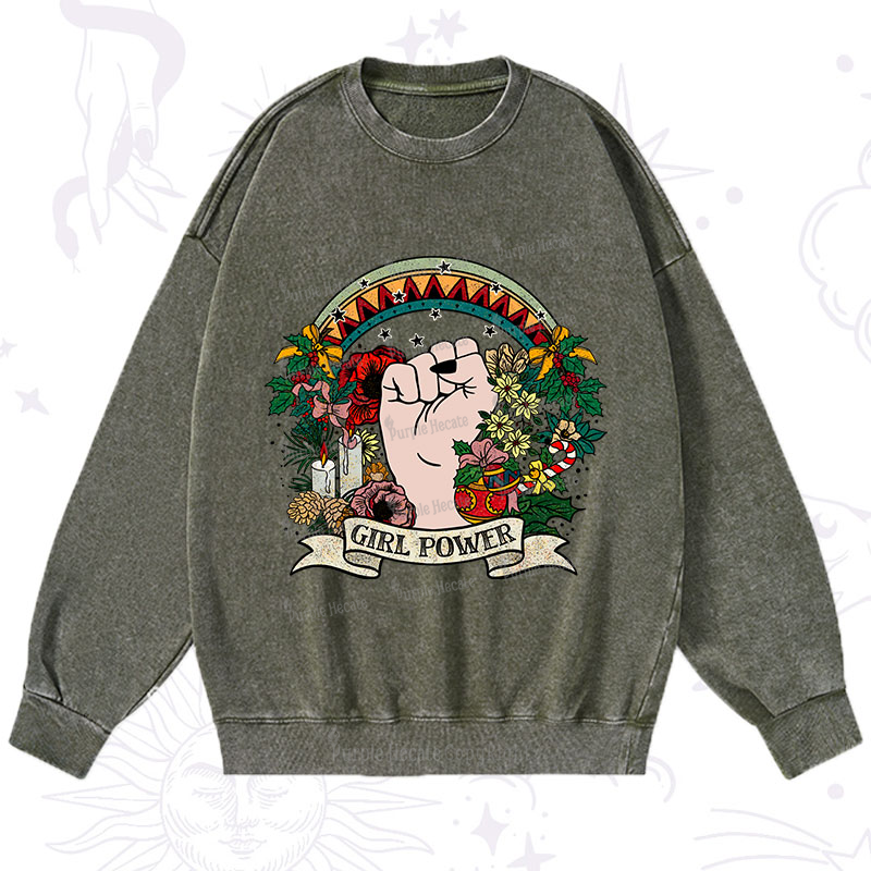 Purplehecate Christmas Girl Power Washed Sweatshirt
