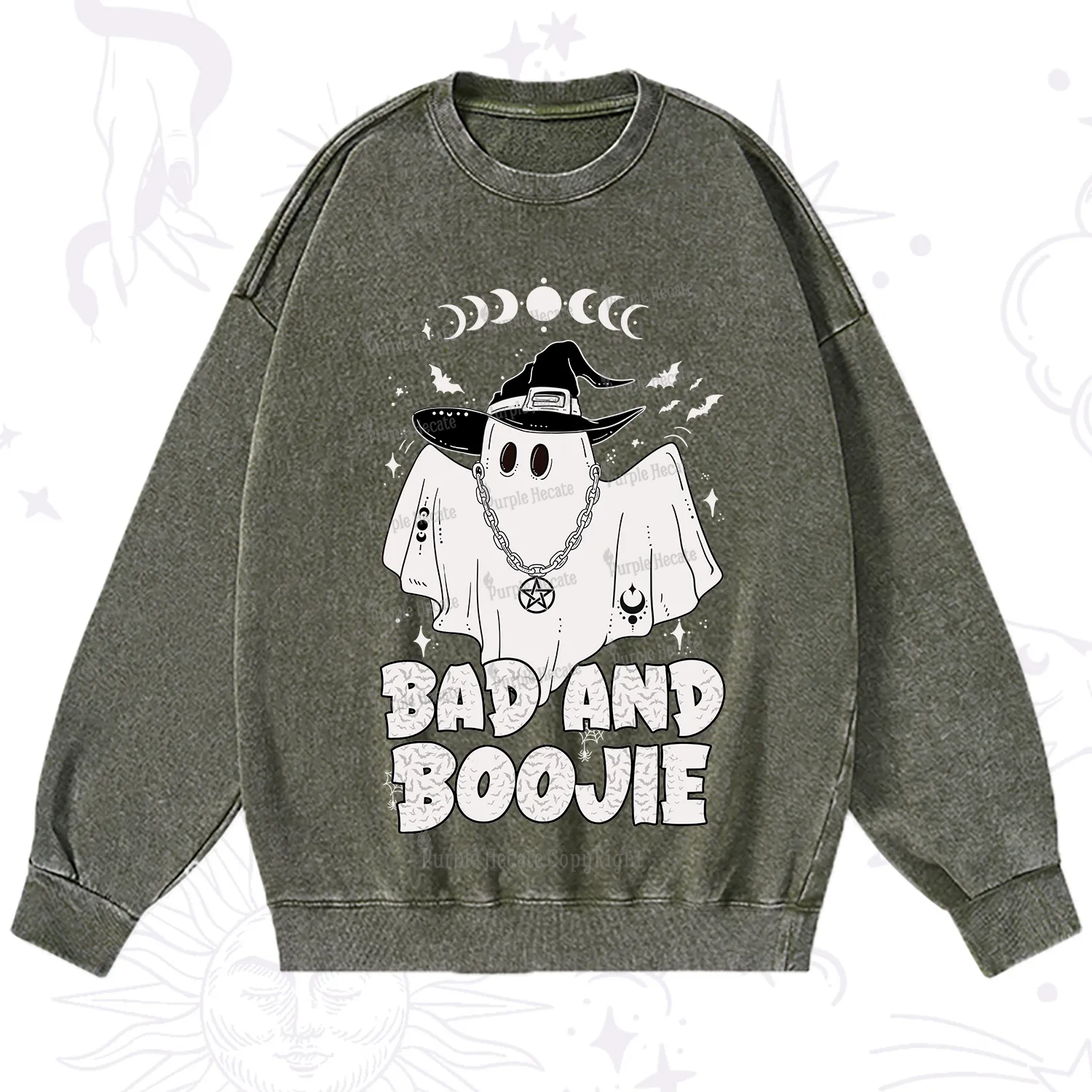 Purplehecate Bad and Boo Jee Halloween Washed Sweatshirt
