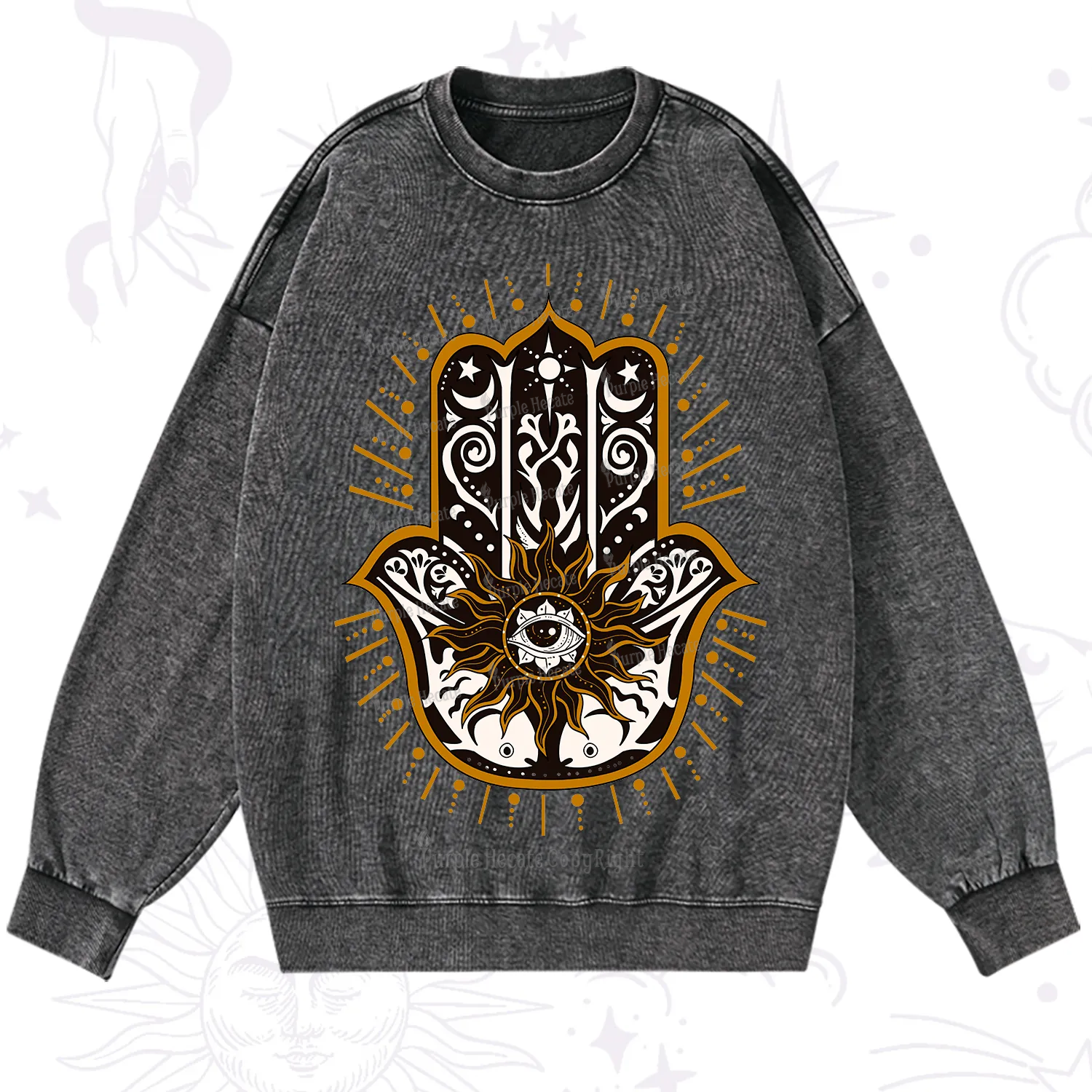 Purplehecate The Sun Eye Hamsa Washed Sweatshirt