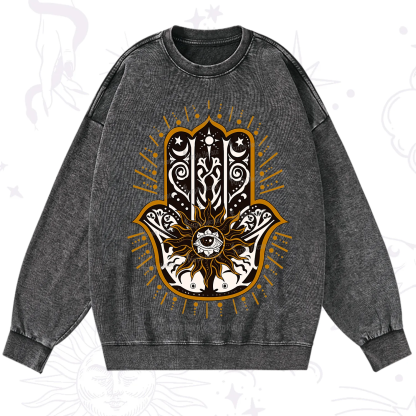 Purplehecate The Sun Eye Hamsa Washed Sweatshirt