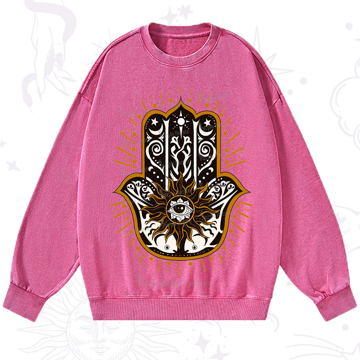 Purplehecate The Sun Eye Hamsa Washed Sweatshirt