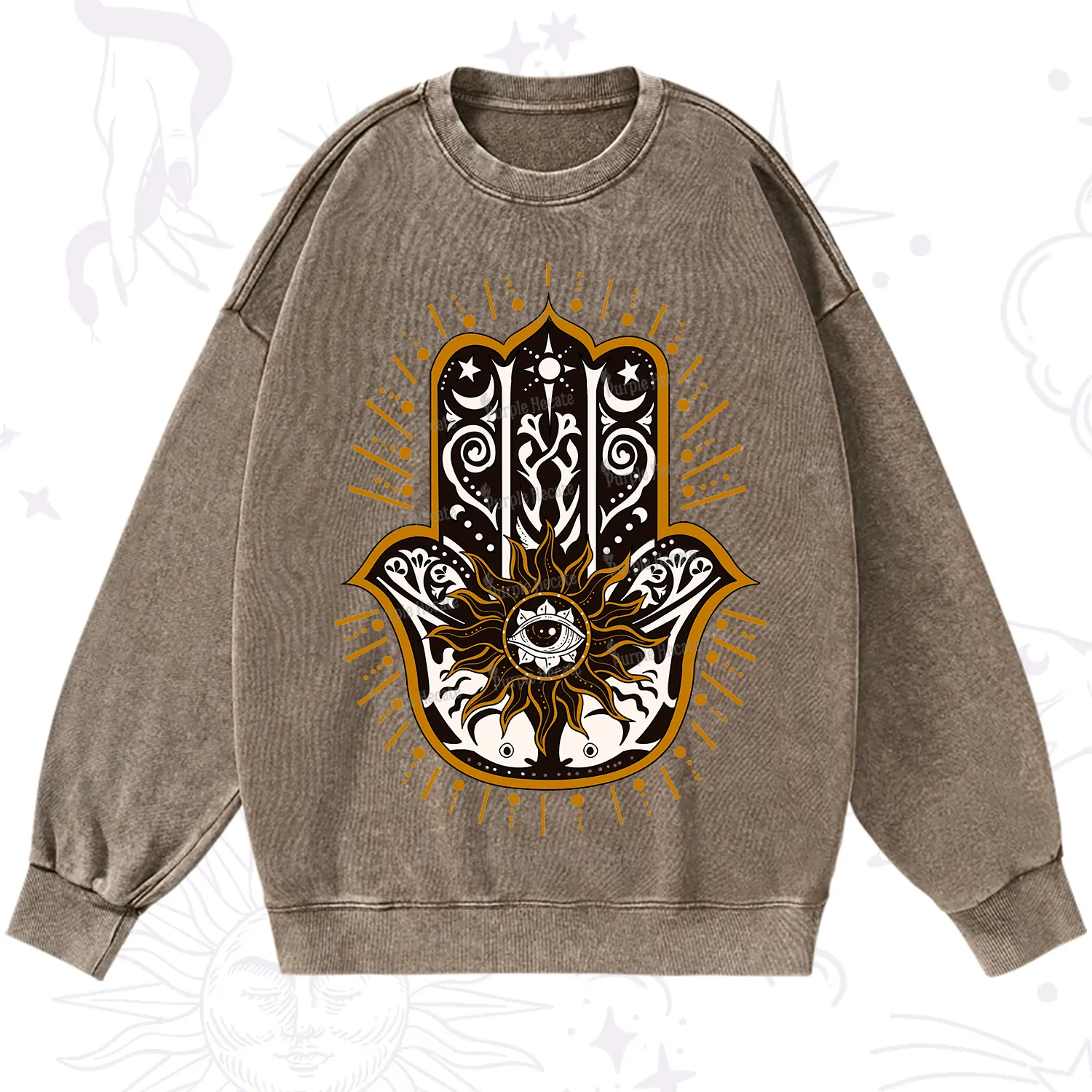 Purplehecate The Sun Eye Hamsa Washed Sweatshirt