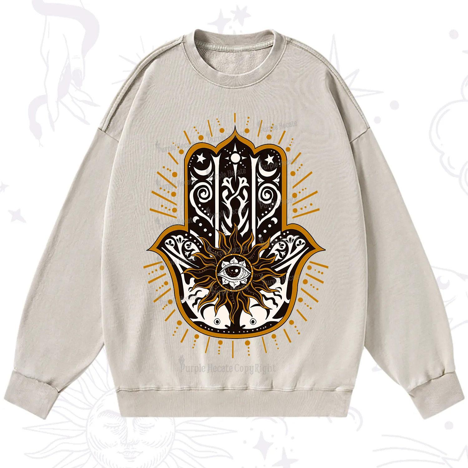 Purplehecate The Sun Eye Hamsa Washed Sweatshirt