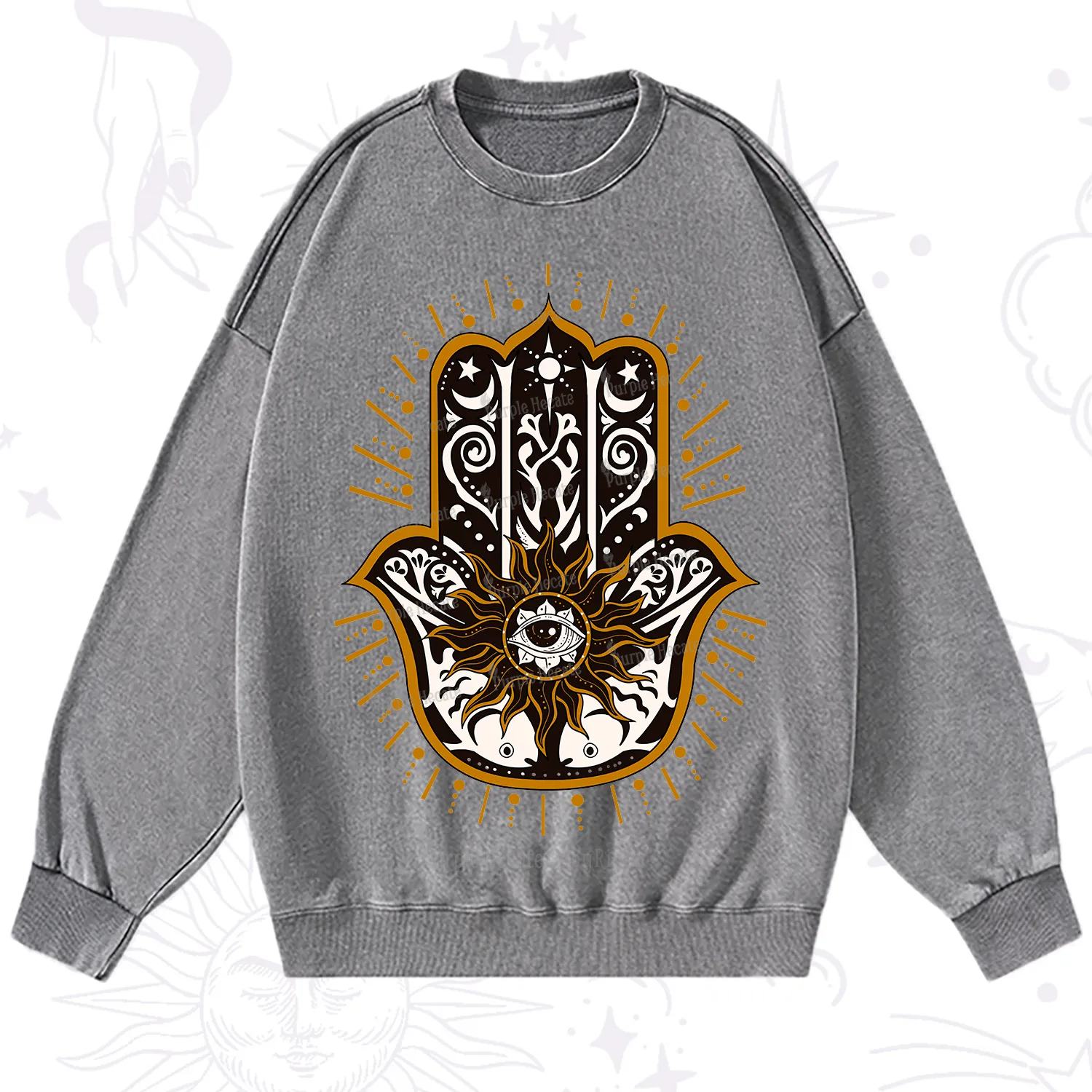 Purplehecate The Sun Eye Hamsa Washed Sweatshirt