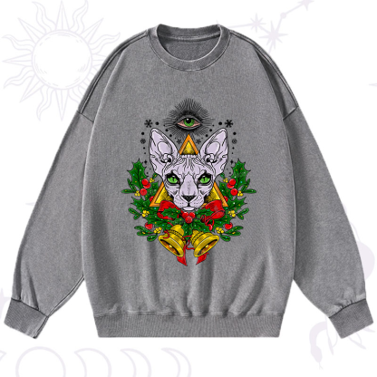 Purplehecate Christmas Mystical Cat Washed Sweatshirt