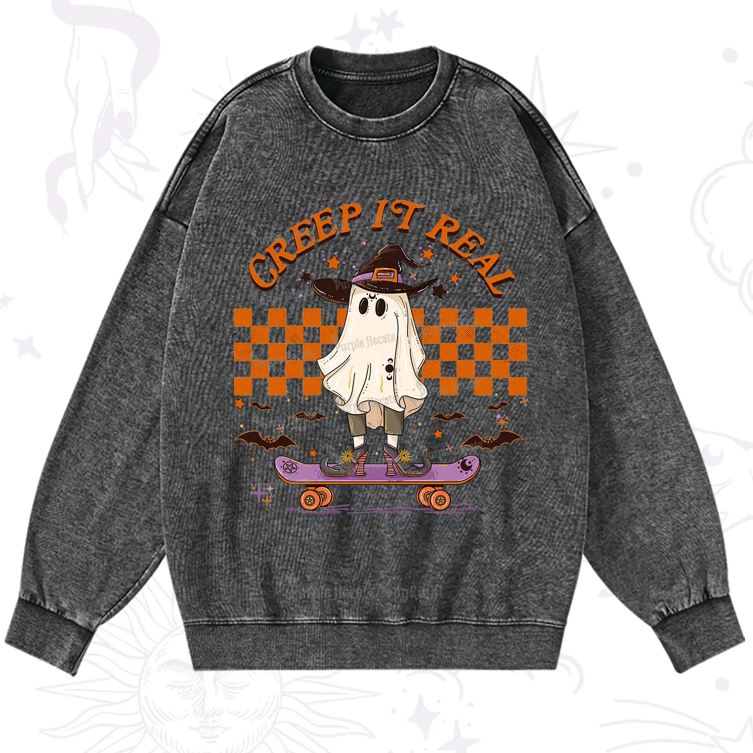Purplehecate Creep It Real Halloween Washed Sweatshirt