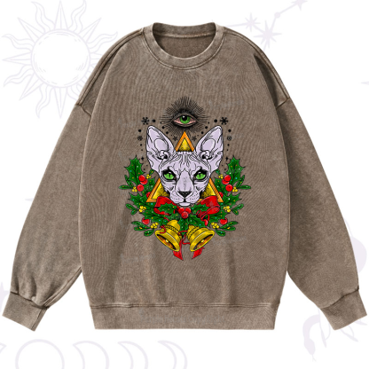Purplehecate Christmas Mystical Cat Washed Sweatshirt