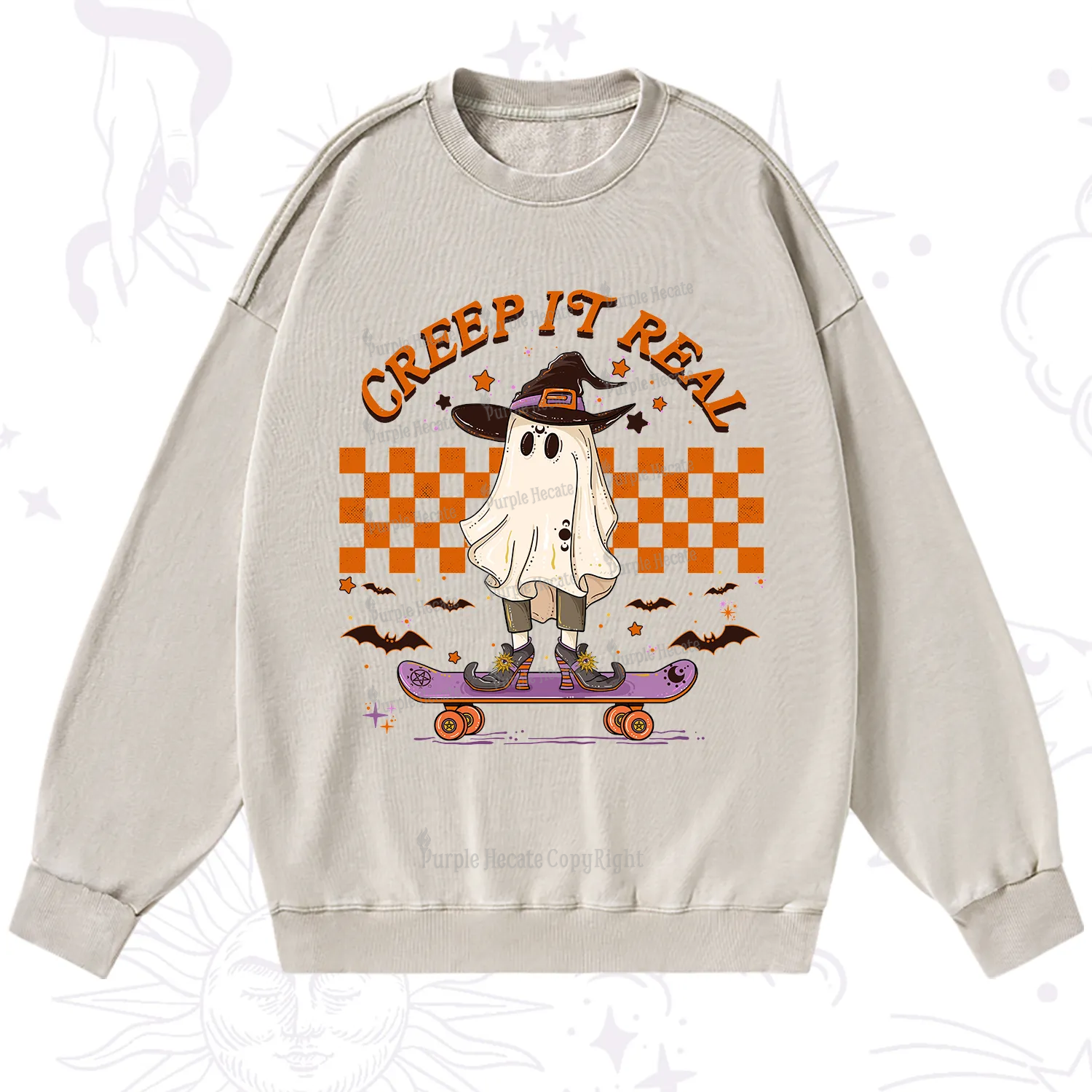 Purplehecate Creep It Real Halloween Washed Sweatshirt
