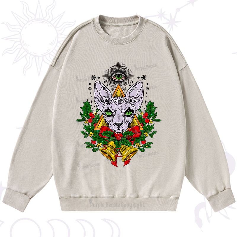 Purplehecate Christmas Mystical Cat Washed Sweatshirt