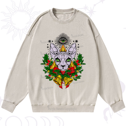 Purplehecate Christmas Mystical Cat Washed Sweatshirt