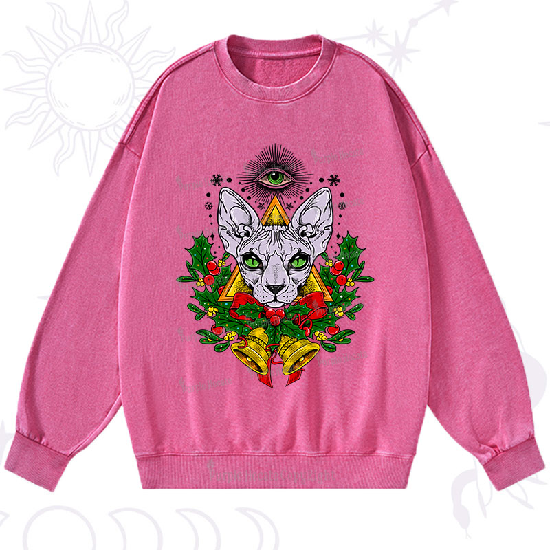 Purplehecate Christmas Mystical Cat Washed Sweatshirt