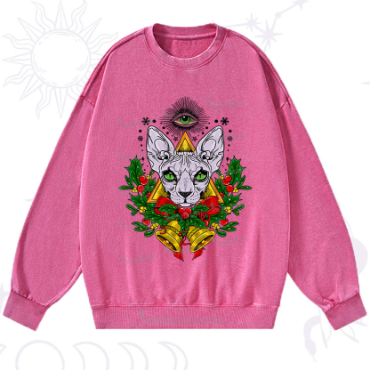 Purplehecate Christmas Mystical Cat Washed Sweatshirt