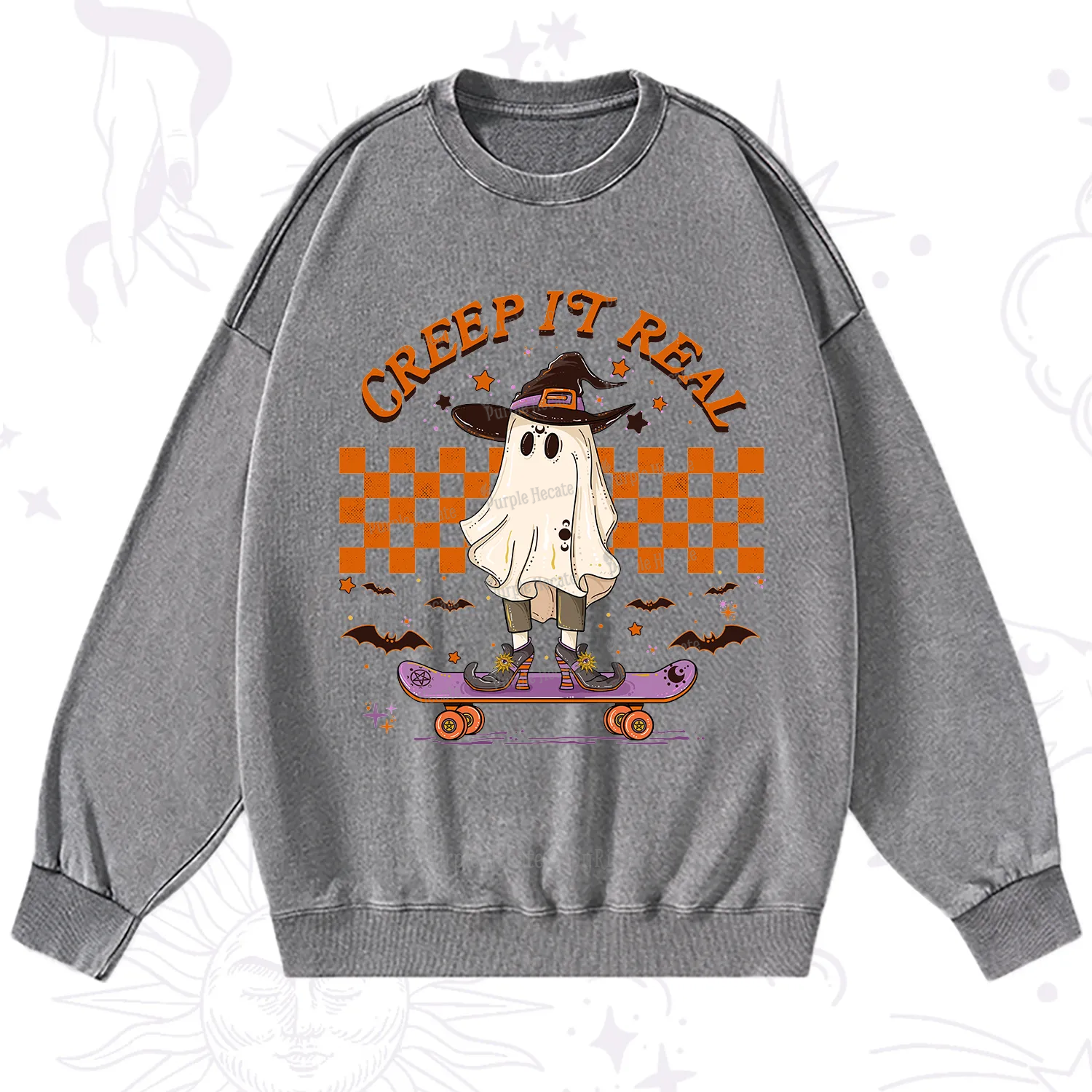 Purplehecate Creep It Real Halloween Washed Sweatshirt