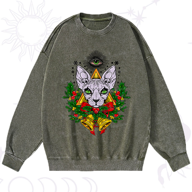 Purplehecate Christmas Mystical Cat Washed Sweatshirt
