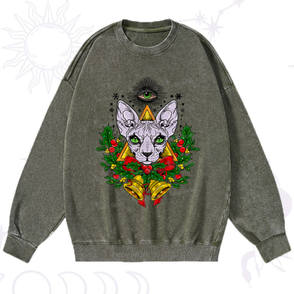 Purplehecate Christmas Mystical Cat Washed Sweatshirt