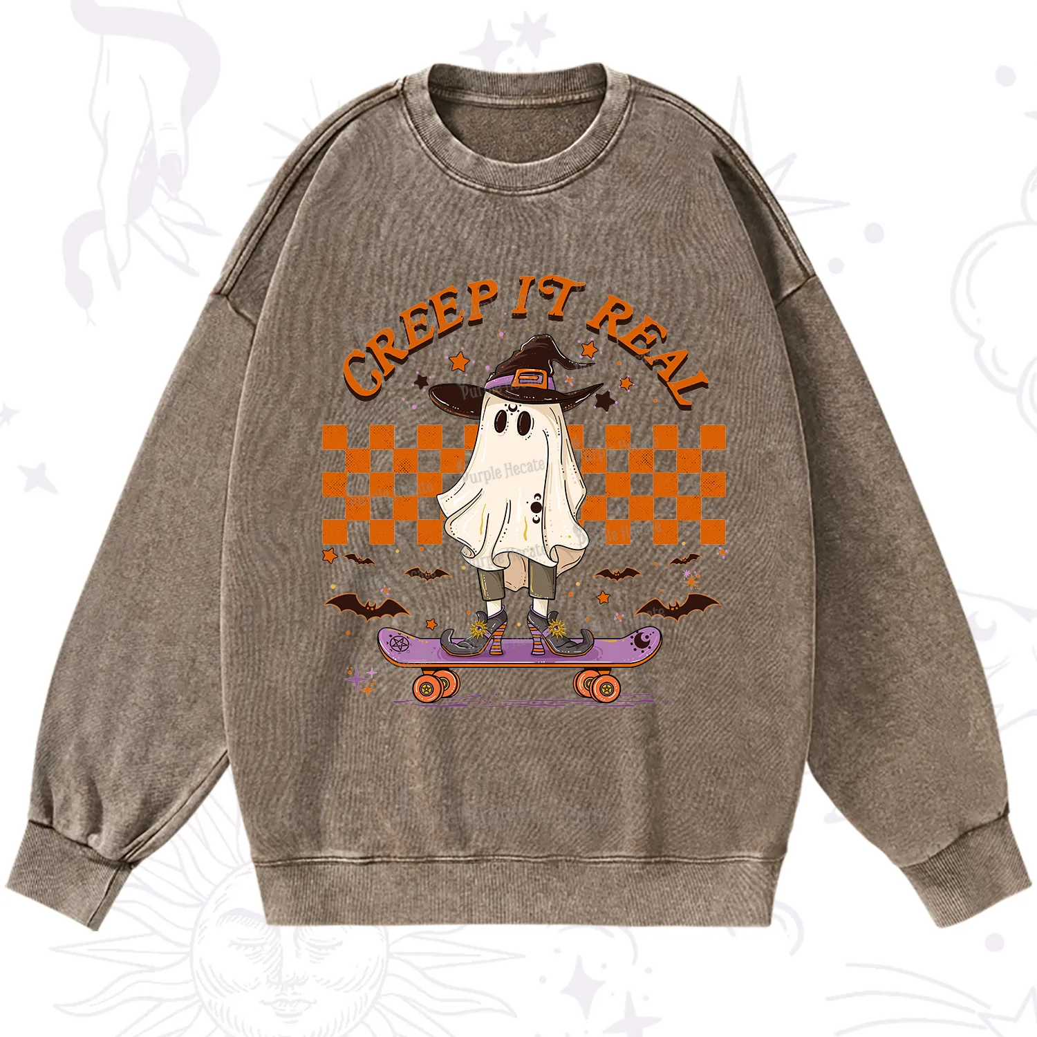 Purplehecate Creep It Real Halloween Washed Sweatshirt