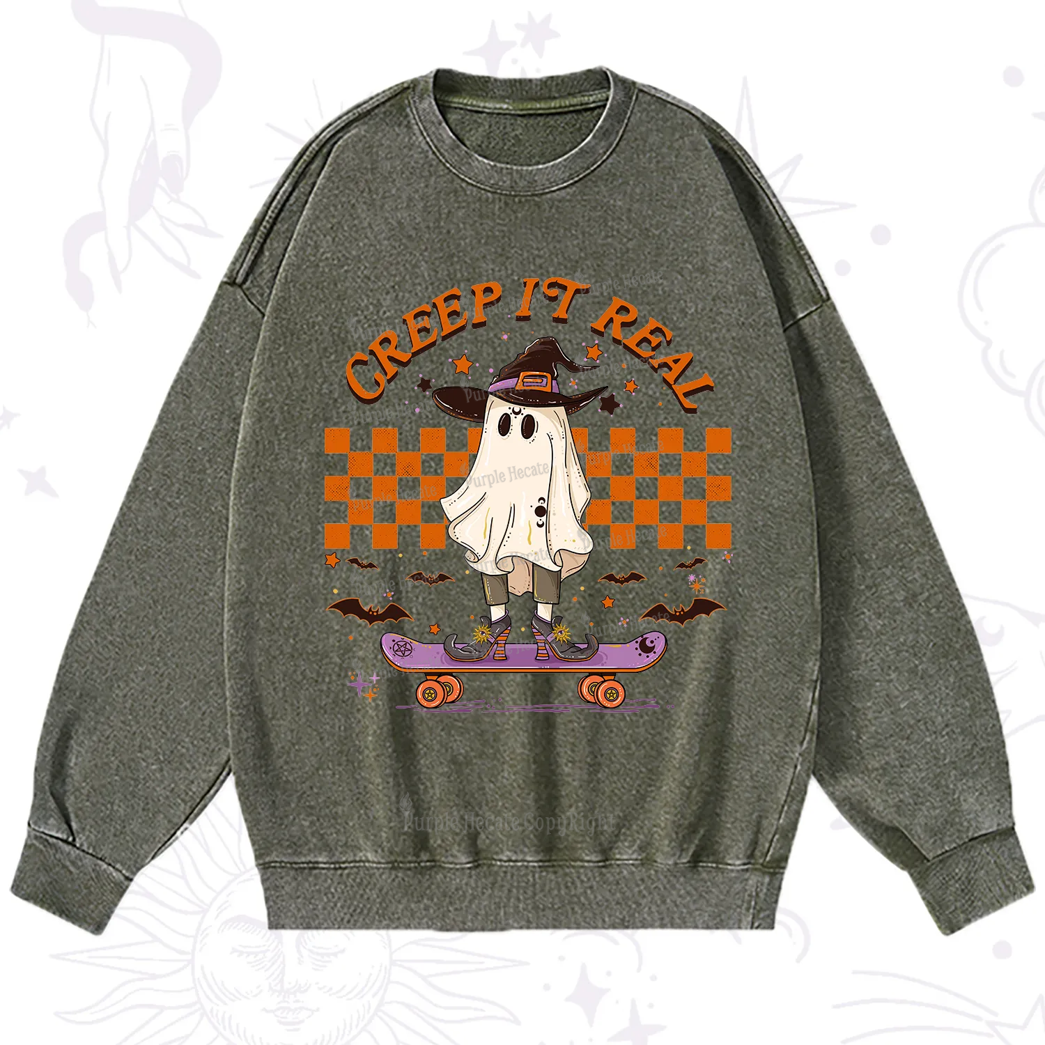 Purplehecate Creep It Real Halloween Washed Sweatshirt